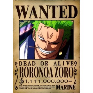 Placa Decorativa WANTED Roronoa Zoro One Piece Mod.18