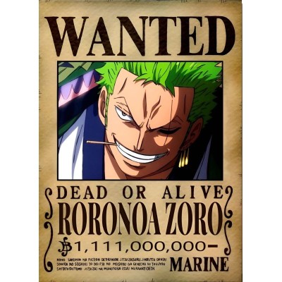 Placa Decorativa OnePiece Wanted Zoro